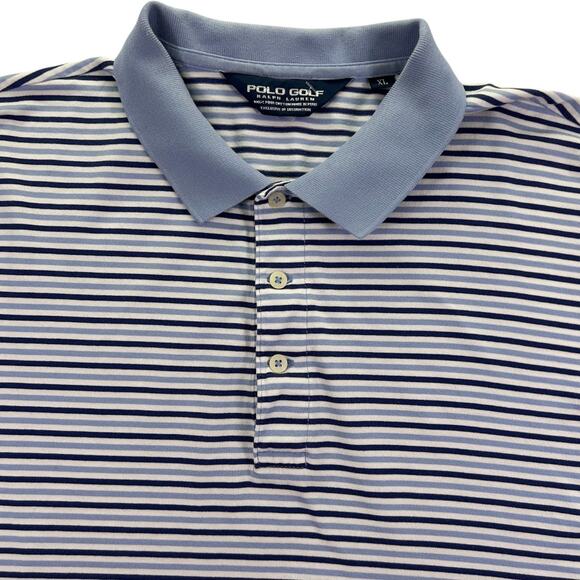 POLO GOLF Ralph Lauren Men's Short Sleeve Pima Cotton Striped Polo Blue/White XL - Picture 3 of 9